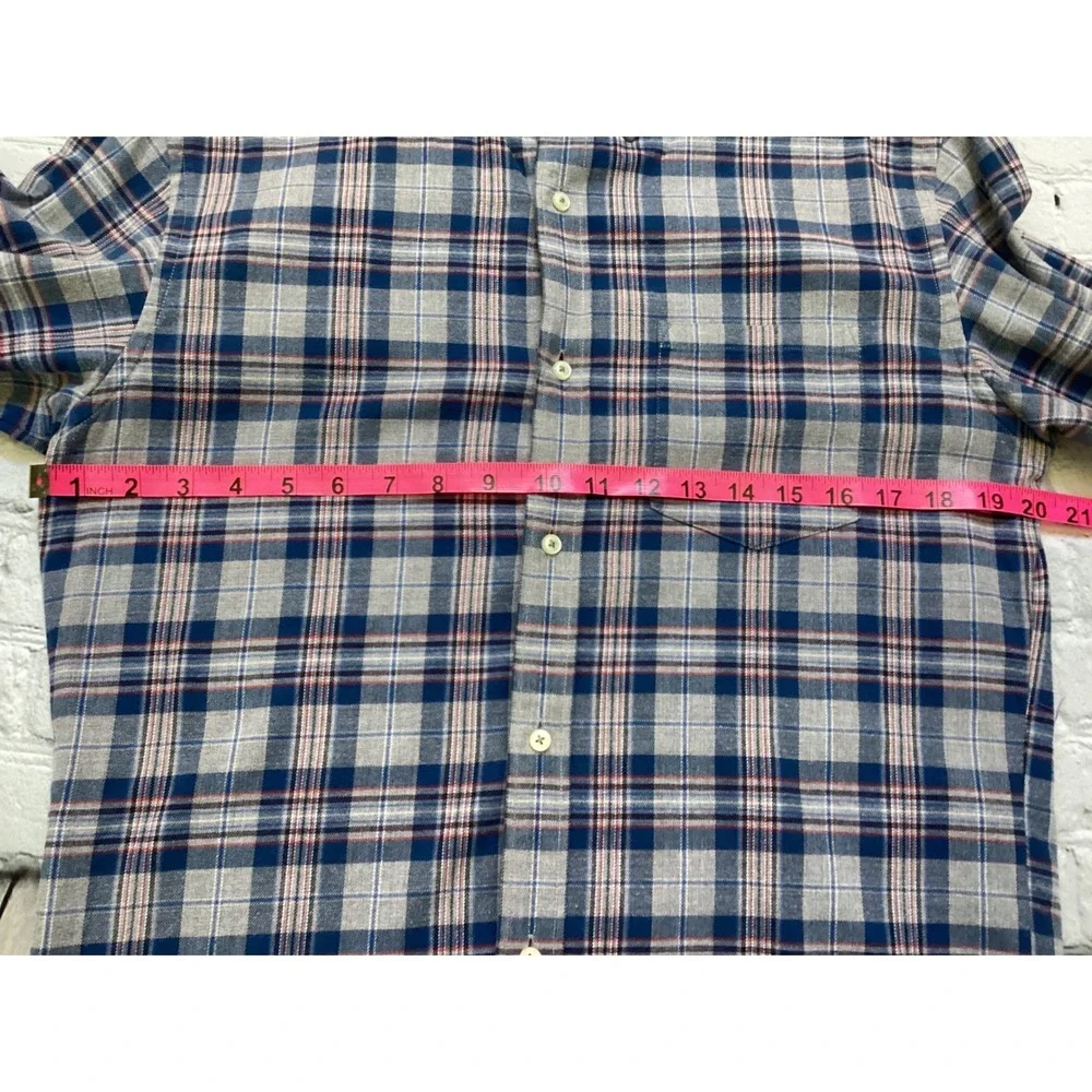 Banana Republic Mens Luxe Flannel Slim Fit Plaid Button Down Shirt Blue Grey M